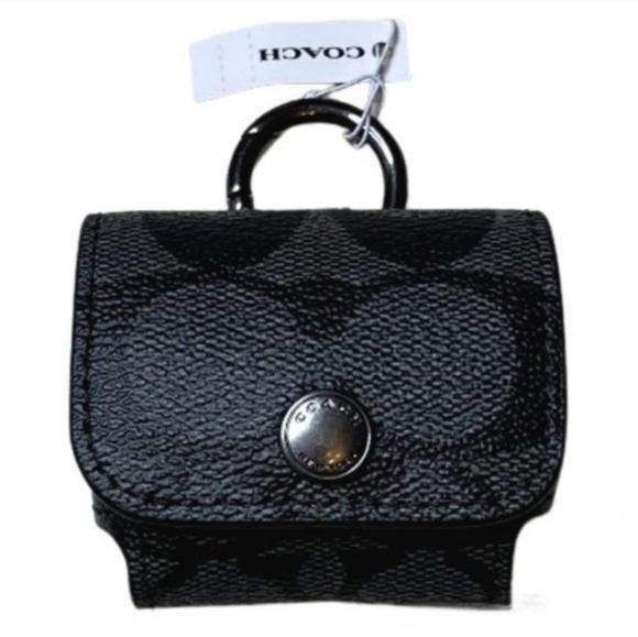 COACH Wireless Earbud Case |Gunmetal Charcoal Black Signature Canvas & Leather - Picture 12 of 14